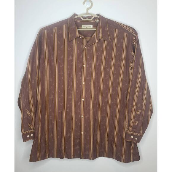 Tommy Bahama brown stripe long sleeve cotton button down shirt - 3XL - Picture 1 of 5